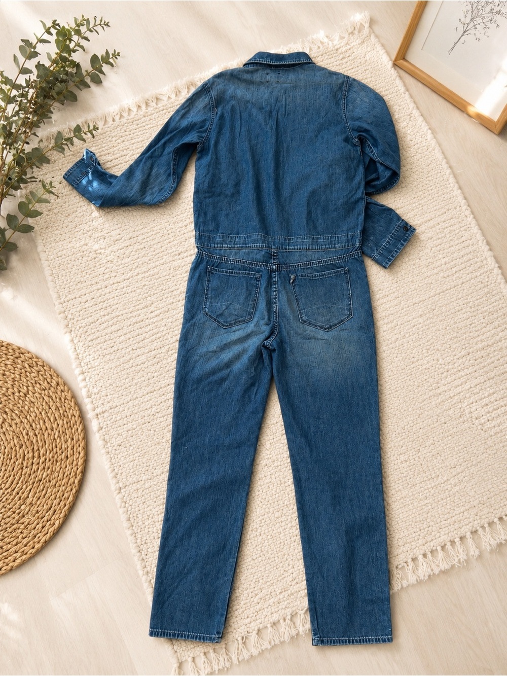 Denim Zip-Front Jumpsuit in Deep Blue - Picture 3 of 3